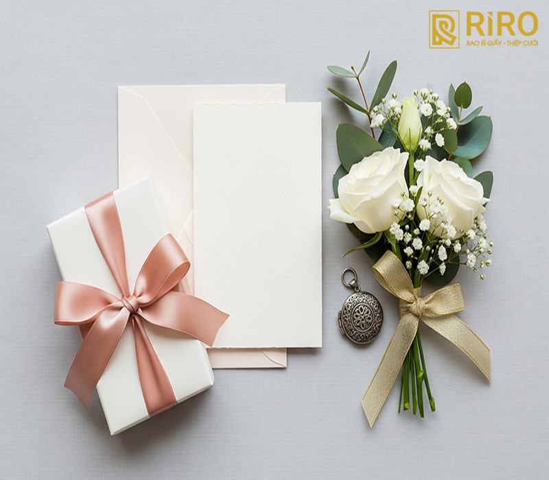 Thiệp báo hỷ kết hợp quà / lễ vật nhỏ