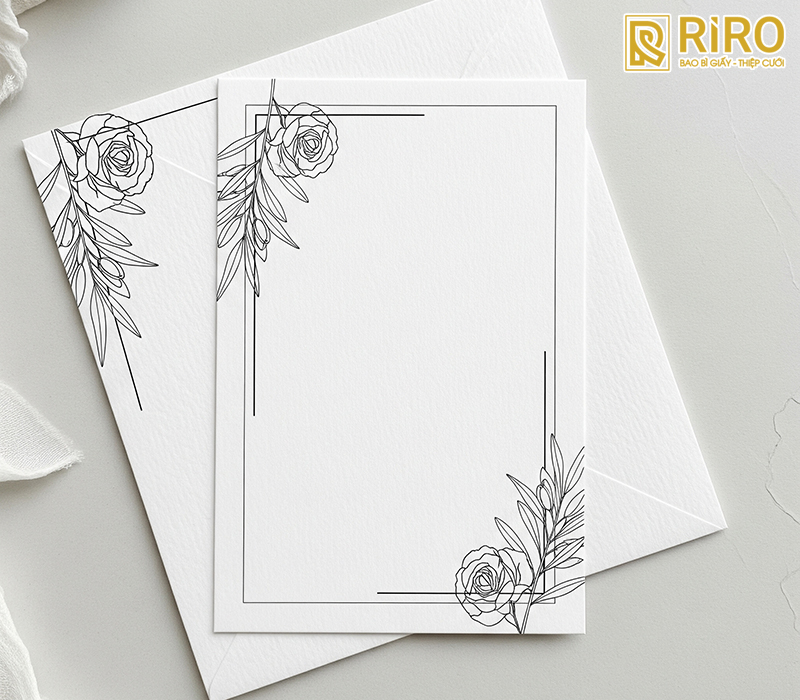 Mẫu thiệp cưới minimalist tông trắng – đen
