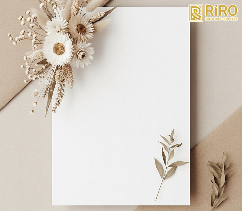 Mẫu thiệp cưới minimalist kết hợp hoa khô