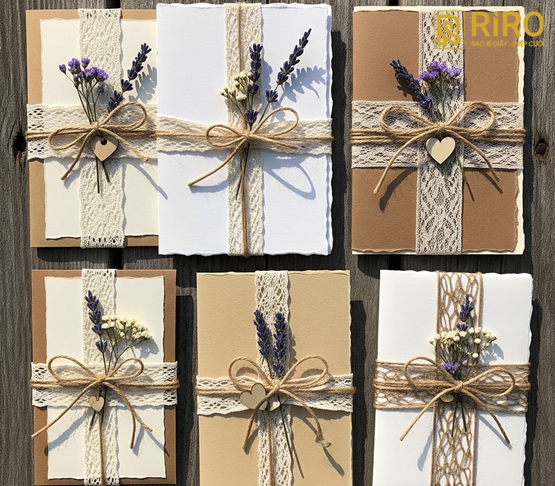 Thiệp rustic kết hợp hoa khô