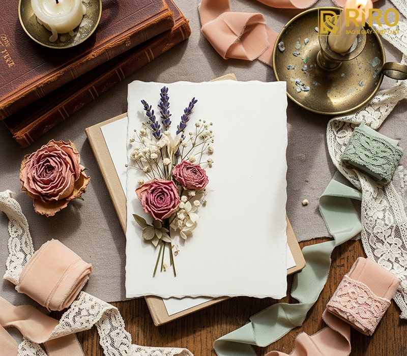 Thiệp cưới vintage hoa khô