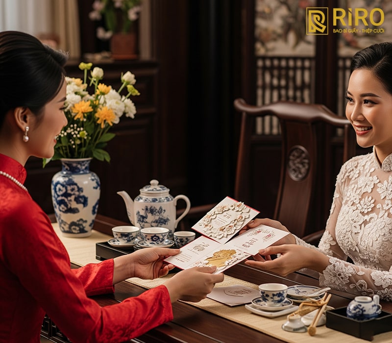 Gửi thiệp mời báo hỷ trực tiếp (in giấy truyền thống)