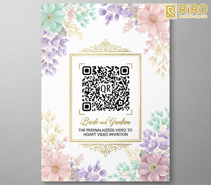 Mẫu thiệp cưới có mã QR chứa lời mời video