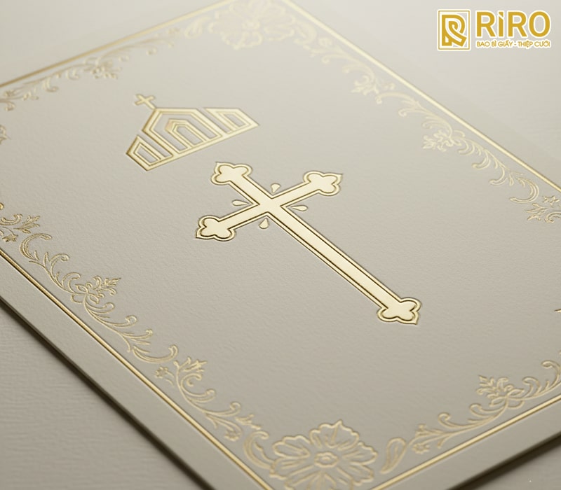 Thiệp mời công giáo in hình Thánh giá, biểu tượng nhà thờ