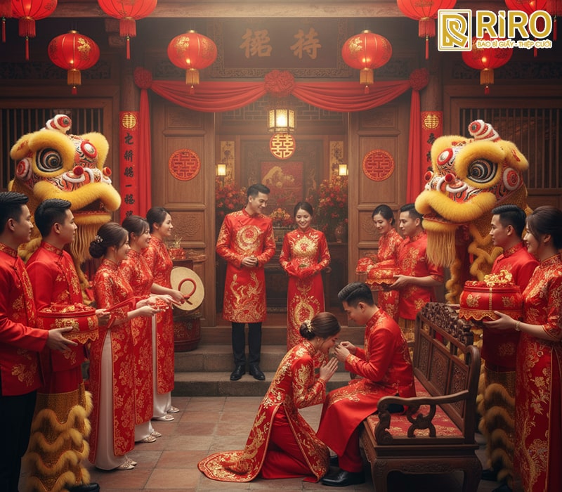 Nghi thức tại nhà gái: Lễ rước dâu (Thân nghinh)
