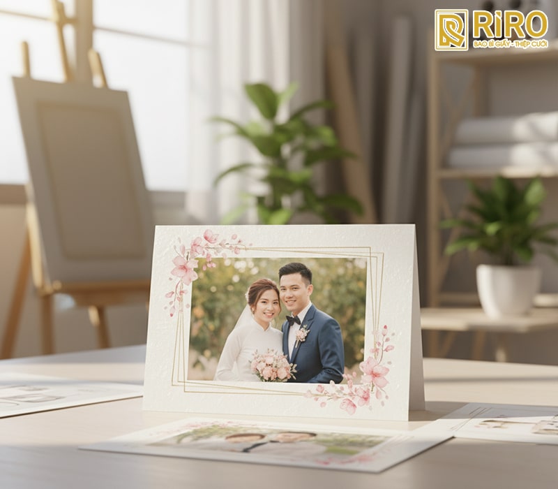 Mẫu thiệp cưới in hình cô dâu chú rể (chất liệu giấy ảnh)