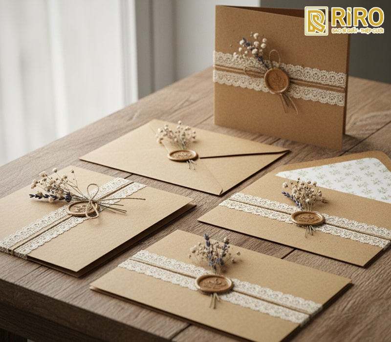 Mẫu thiệp cưới phong cách vintage/retro (giấy kraft)